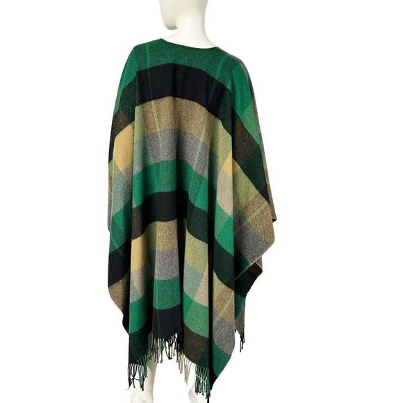 Zara Green Black Plaid Fringe Blanked Poncho Cape Womens Size M Medium - Picture 6 of 10